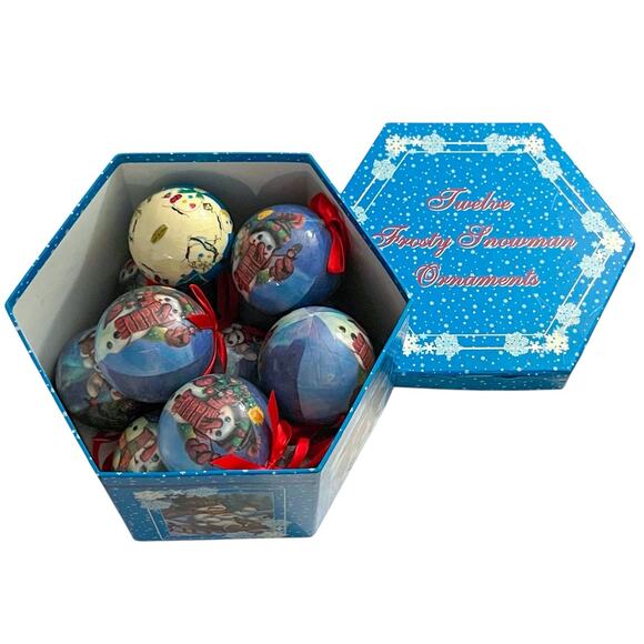 12 Victorian Frosty the Snowman 10" Christmas Ornaments Paper Mache Decoupage - Picture 1 of 7